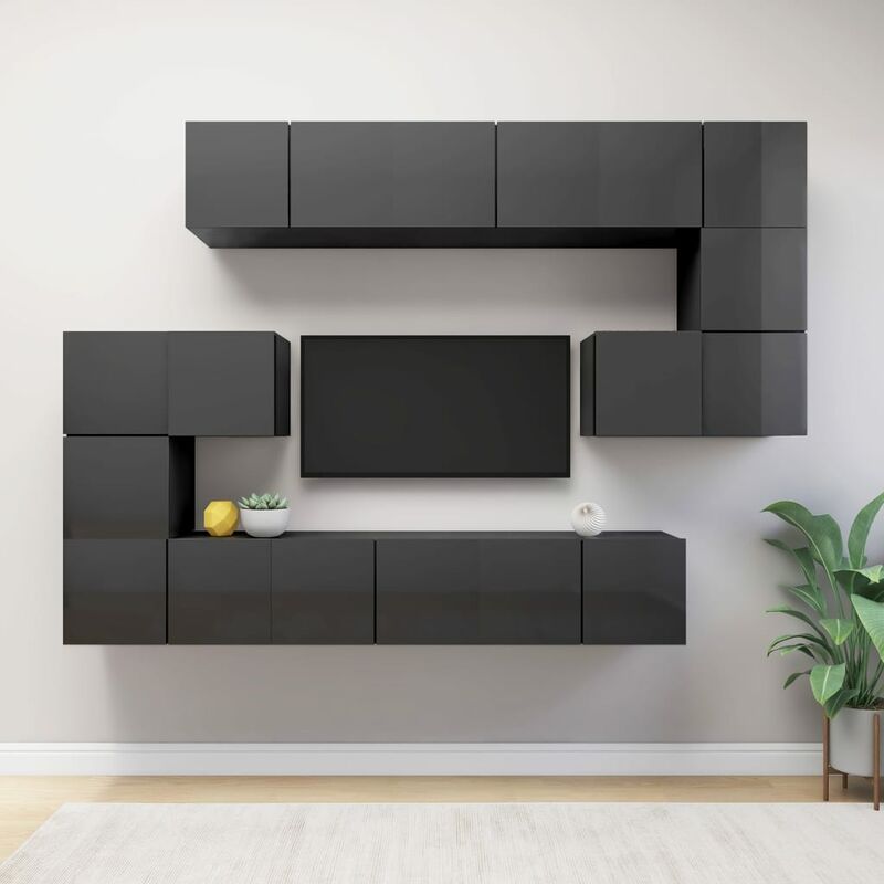 

Juego de mueble para TV de 10 piezas aglomerado gris brillante