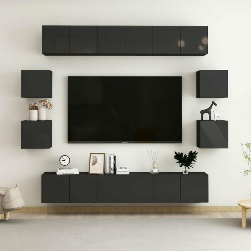 

Juego de mueble para TV de 10 piezas aglomerado negro brillante