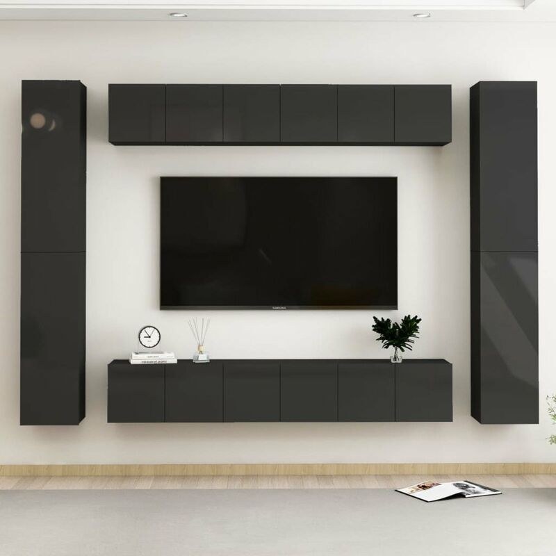 

Juego de mueble para TV de 10 piezas aglomerado negro brillante