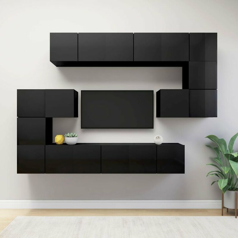 

Juego de mueble para TV de 10 piezas aglomerado negro brillante