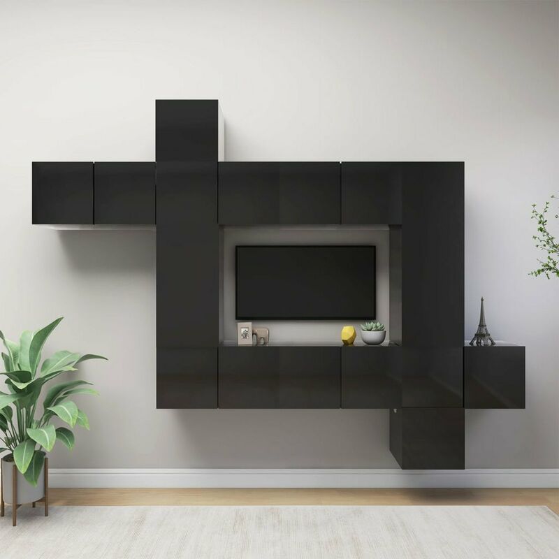 

Juego de mueble para TV de 10 piezas aglomerado negro brillante