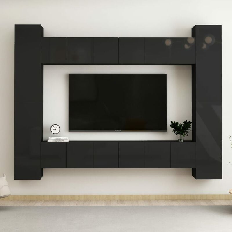 

Juego de mueble para TV de 10 piezas aglomerado negro brillante