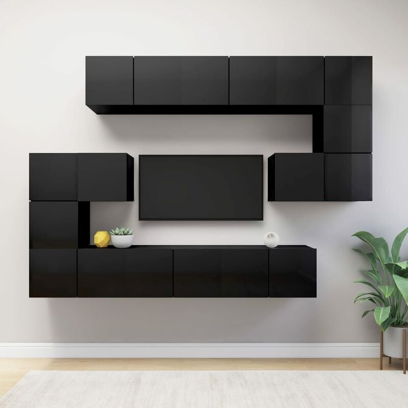 

Juego de mueble para TV de 10 piezas aglomerado negro brillante