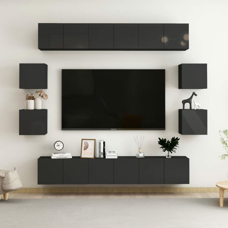 

Juego de mueble para TV de 10 piezas aglomerado negro brillante