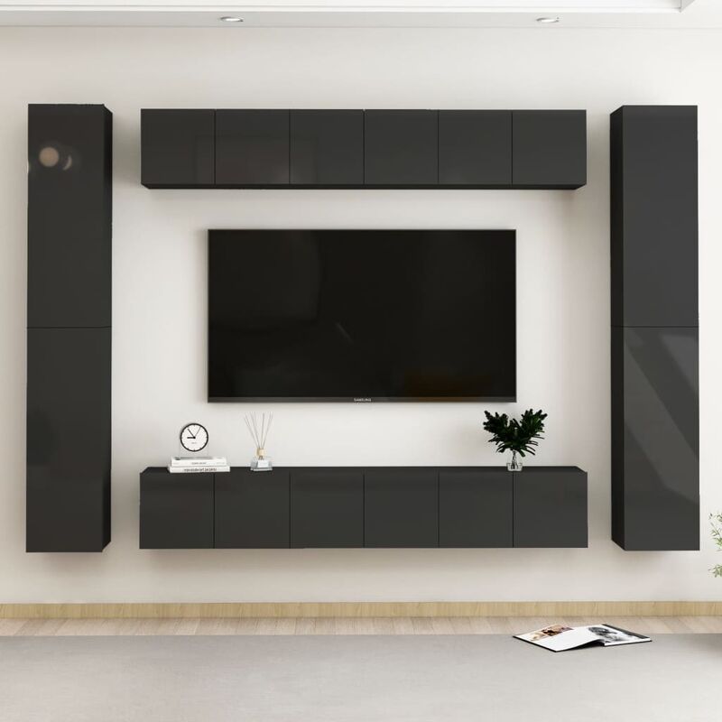 

Juego de mueble para TV de 10 piezas aglomerado negro brillante