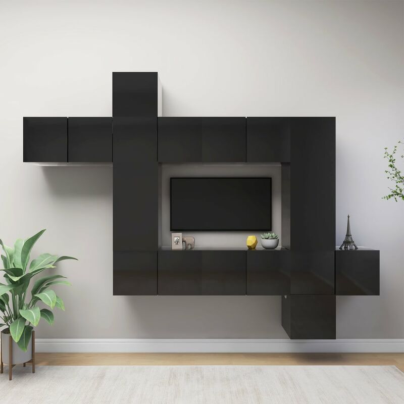 

Juego de mueble para TV de 10 piezas aglomerado negro brillante