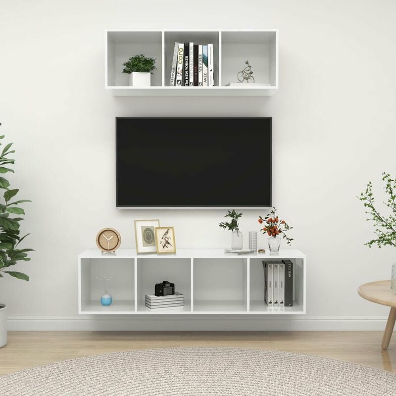

Juego de mueble para TV de 2 piezas aglomerado blanco brillante