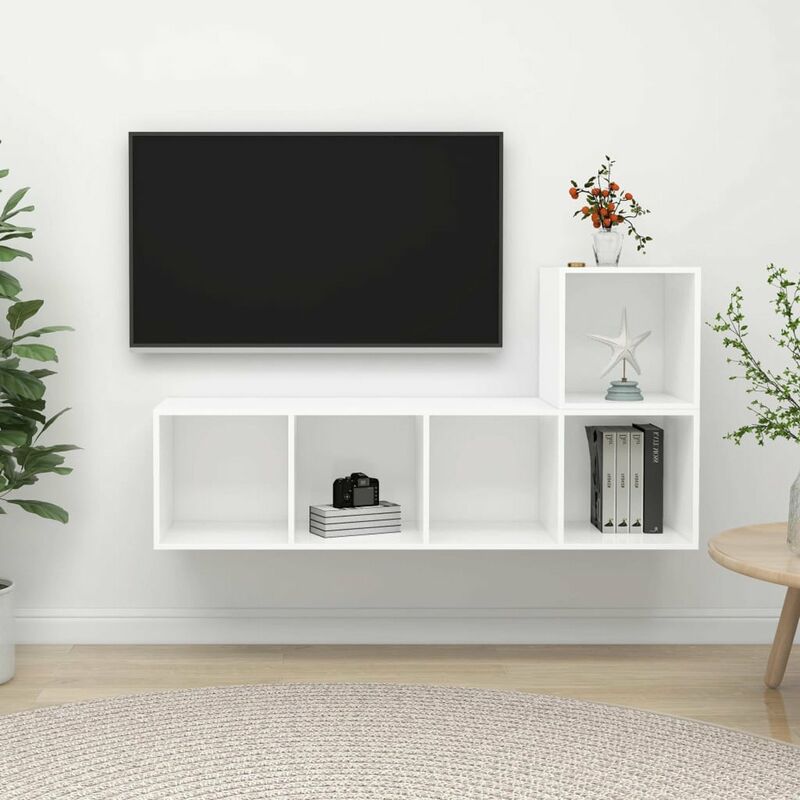 

Juego de mueble para TV de 2 piezas aglomerado blanco brillante