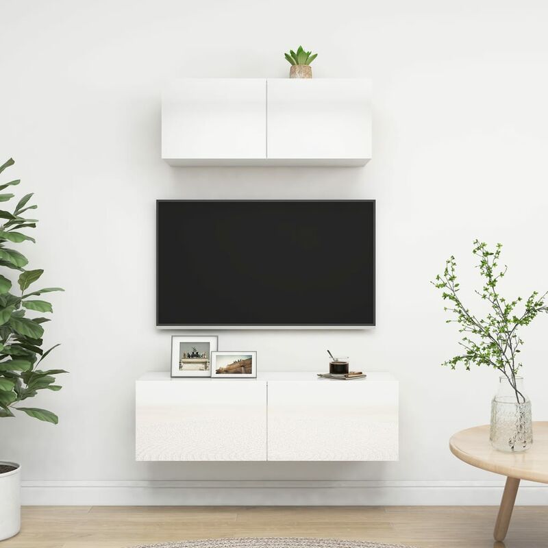 

Juego de mueble para TV de 2 piezas aglomerado blanco brillante