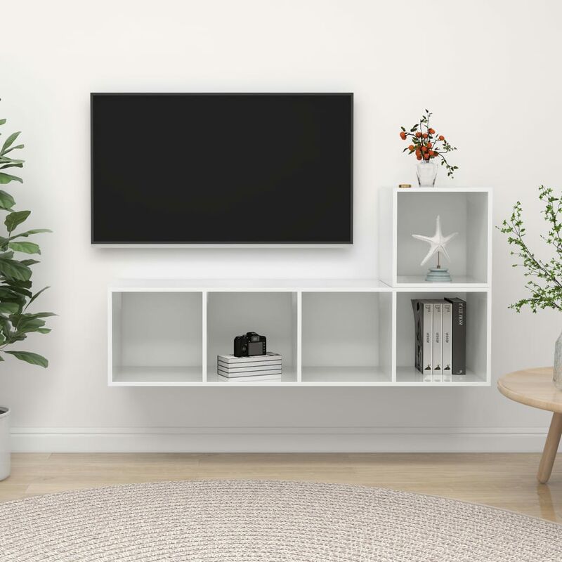 

Juego de mueble para TV de 2 piezas aglomerado blanco brillante