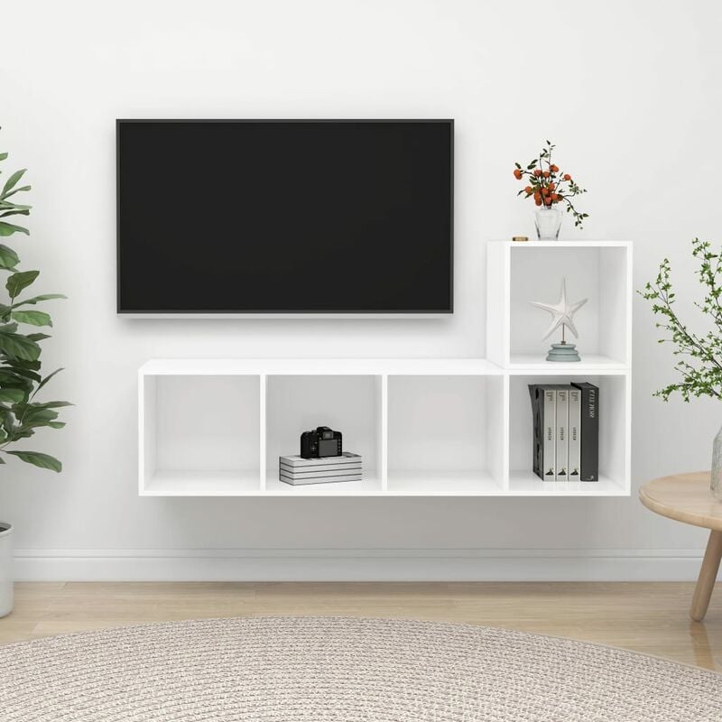 

Juego de mueble para TV de 2 piezas aglomerado blanco brillante