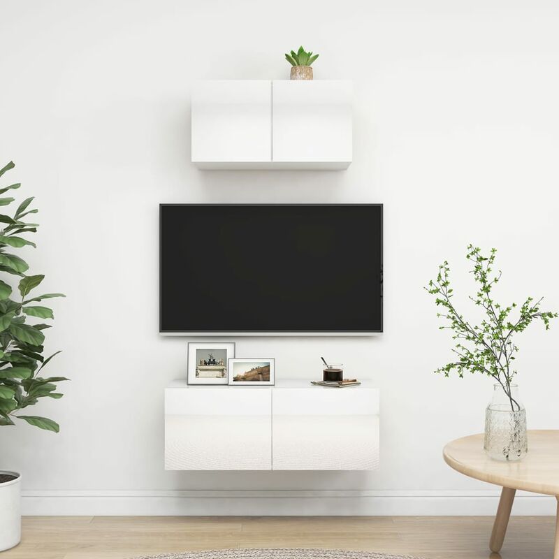 

Juego de mueble para TV de 2 piezas aglomerado blanco brillante