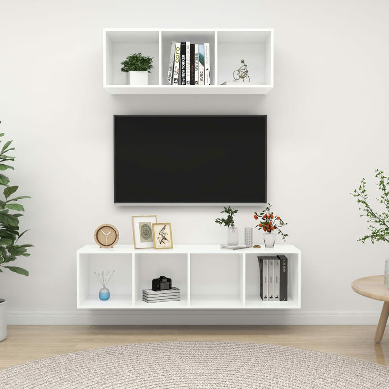 

Juego de mueble para TV de 2 piezas aglomerado blanco brillante