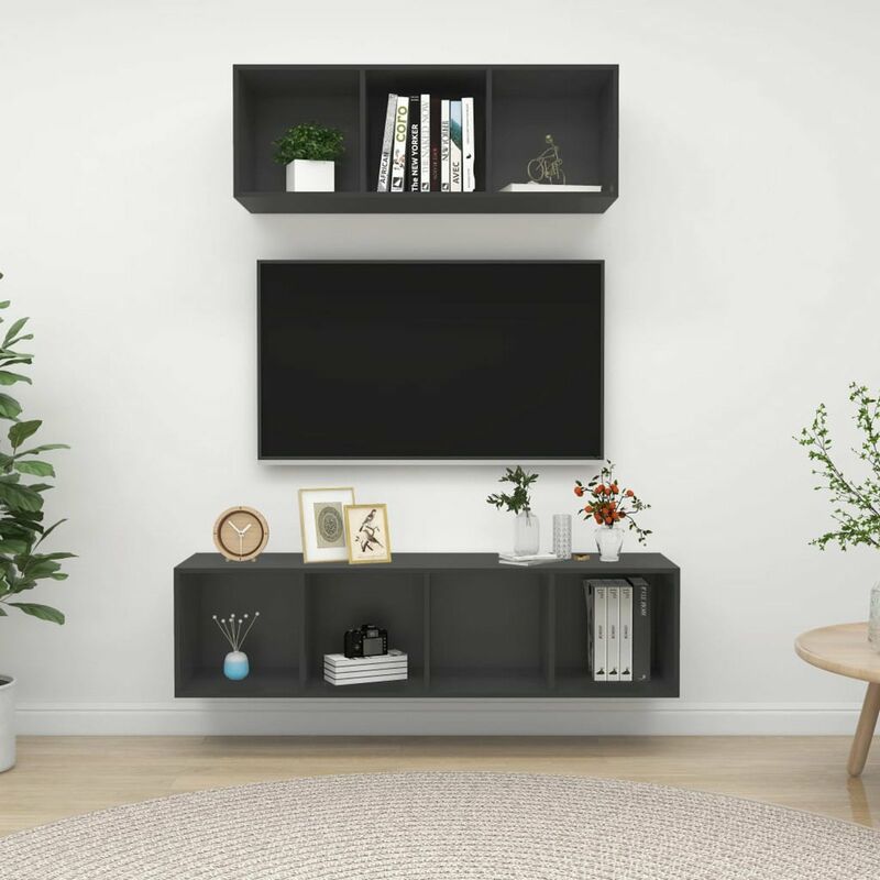 

Juego de mueble para TV de 2 piezas aglomerado gris