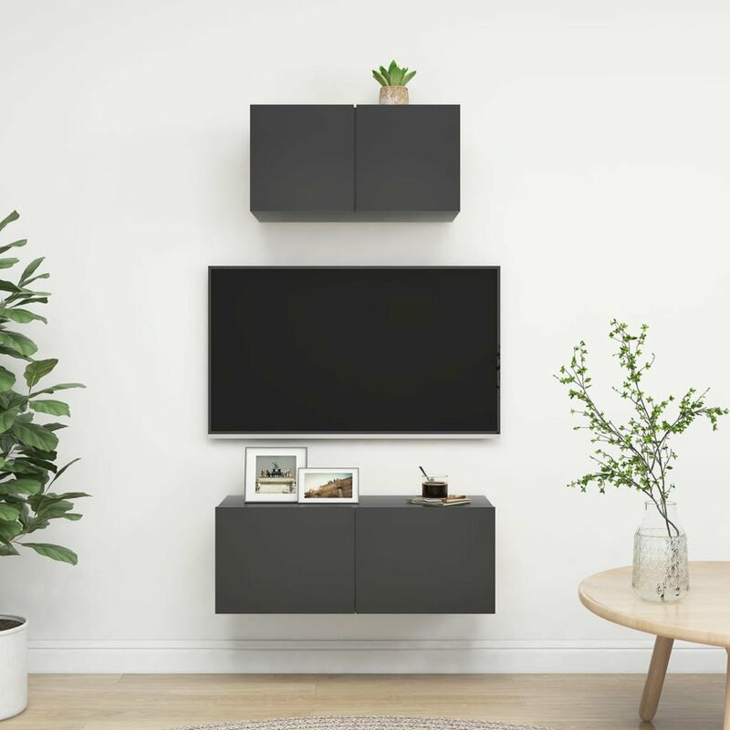 

Juego de mueble para TV de 2 piezas aglomerado gris
