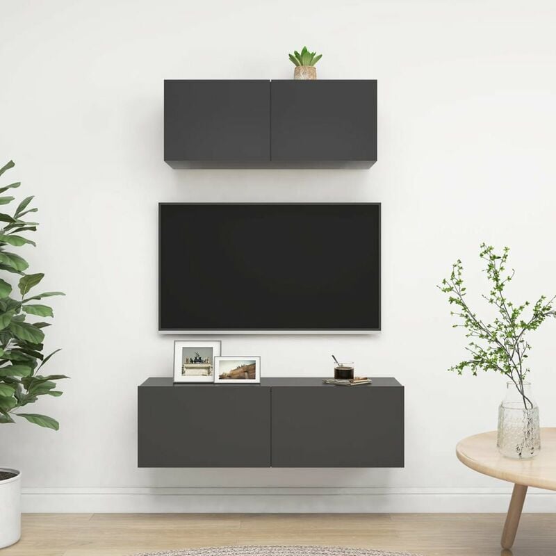 

Juego de mueble para TV de 2 piezas aglomerado gris