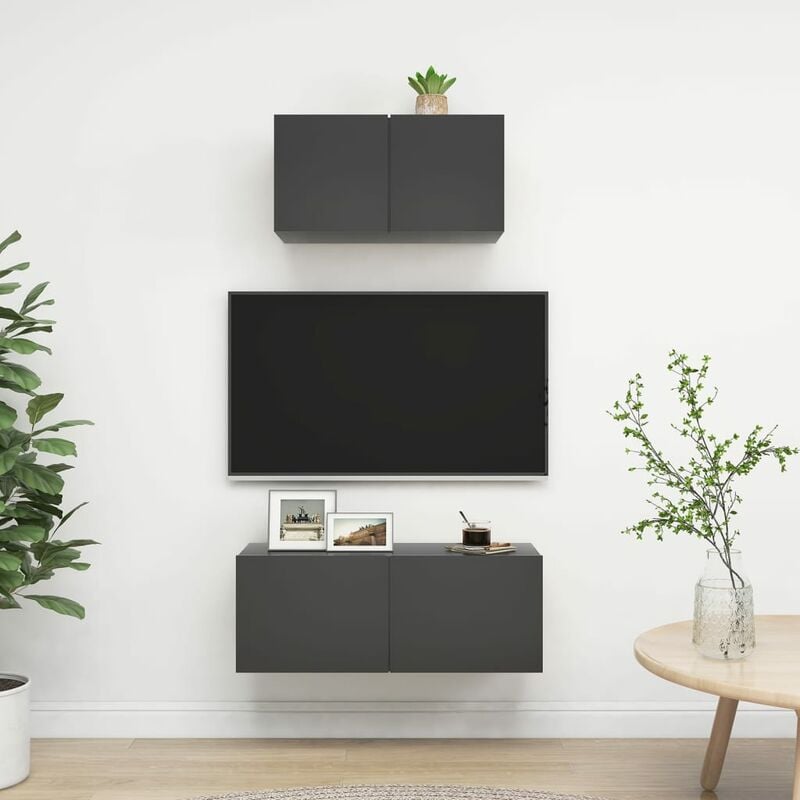

Juego de mueble para TV de 2 piezas aglomerado gris