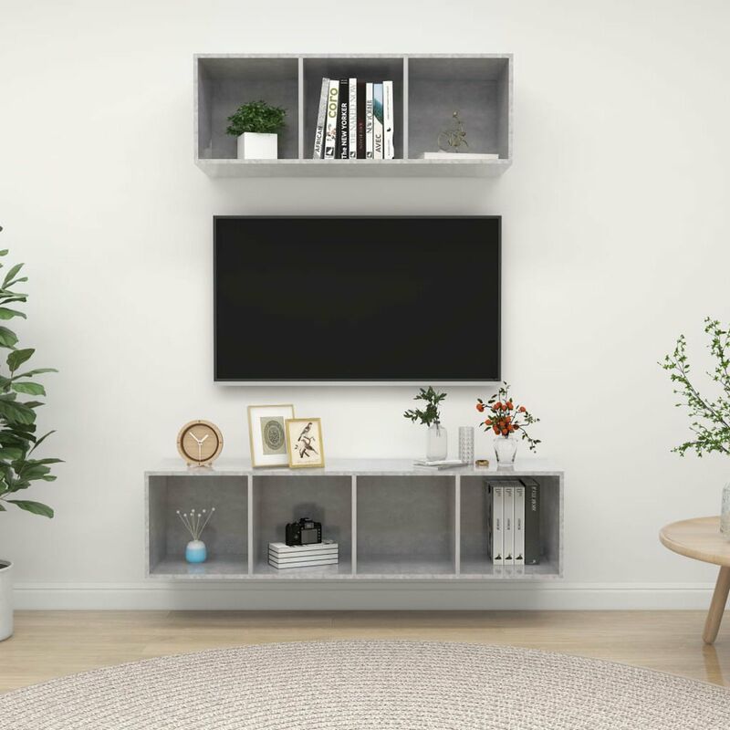

Juego de mueble para TV de 2 piezas aglomerado gris hormigon