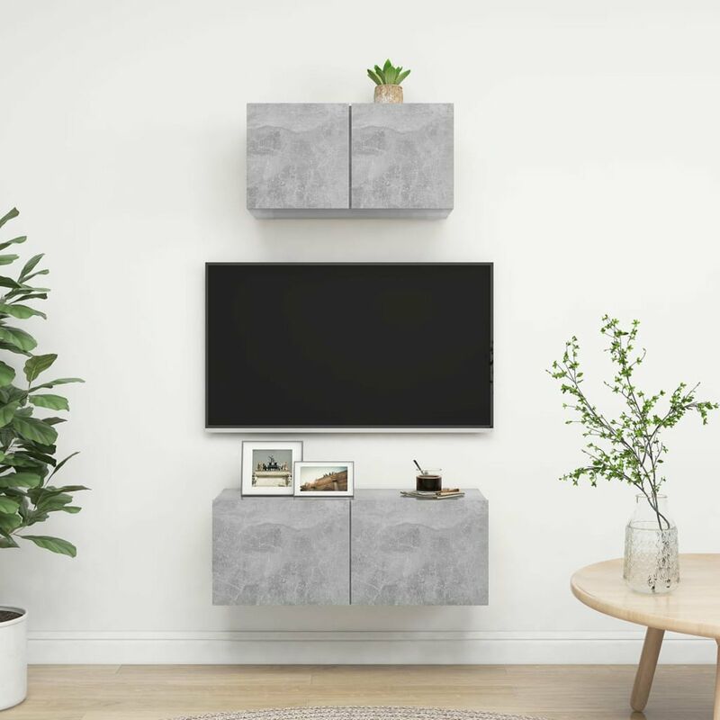 

Juego de mueble para TV de 2 piezas aglomerado gris hormigon