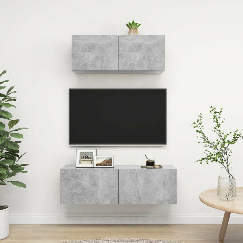 

Juego de mueble para TV de 2 piezas aglomerado gris hormigon