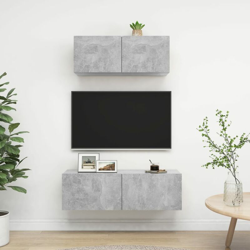 

Juego de mueble para TV de 2 piezas aglomerado gris hormigón