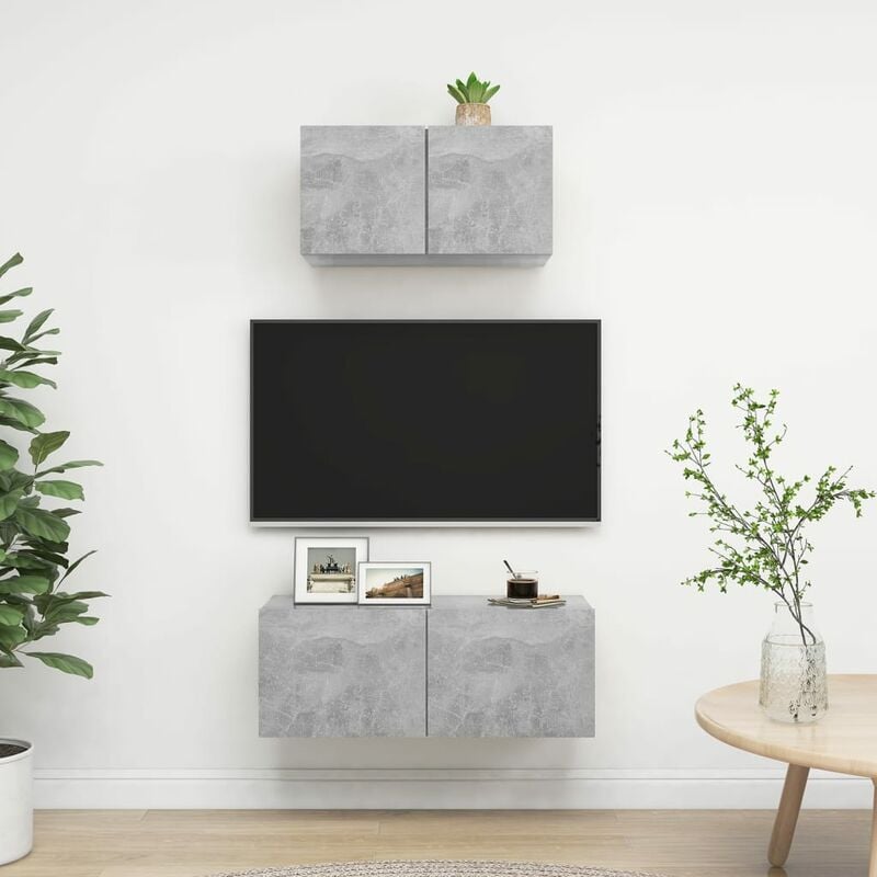 

Juego de mueble para TV de 2 piezas aglomerado gris hormigón