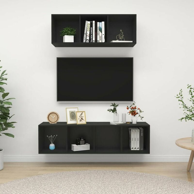 

Juego de mueble para TV de 2 piezas aglomerado negro