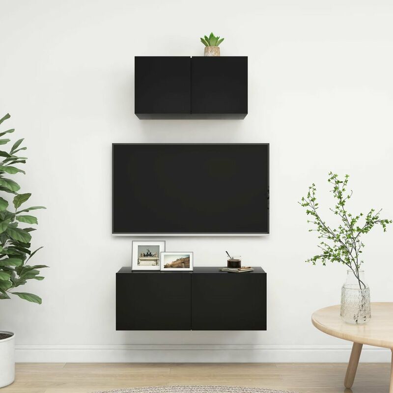 

Juego de mueble para TV de 2 piezas aglomerado negro