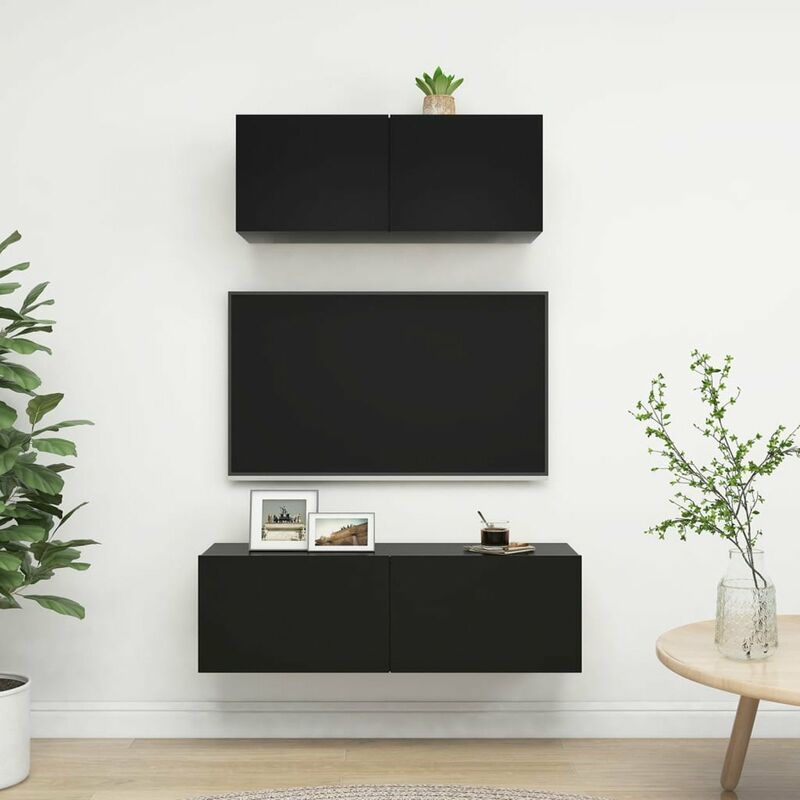 

Juego de mueble para TV de 2 piezas aglomerado negro