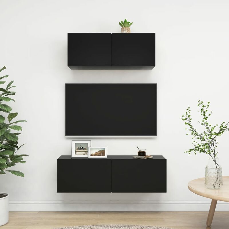 

Juego de mueble para TV de 2 piezas aglomerado negro