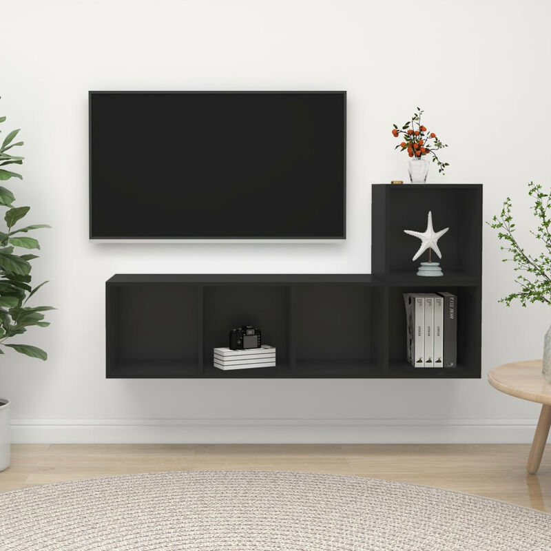 

Juego de mueble para TV de 2 piezas aglomerado negro