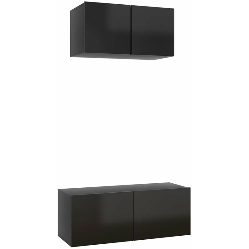 

Juego de mueble para TV de 2 piezas aglomerado negro brillante