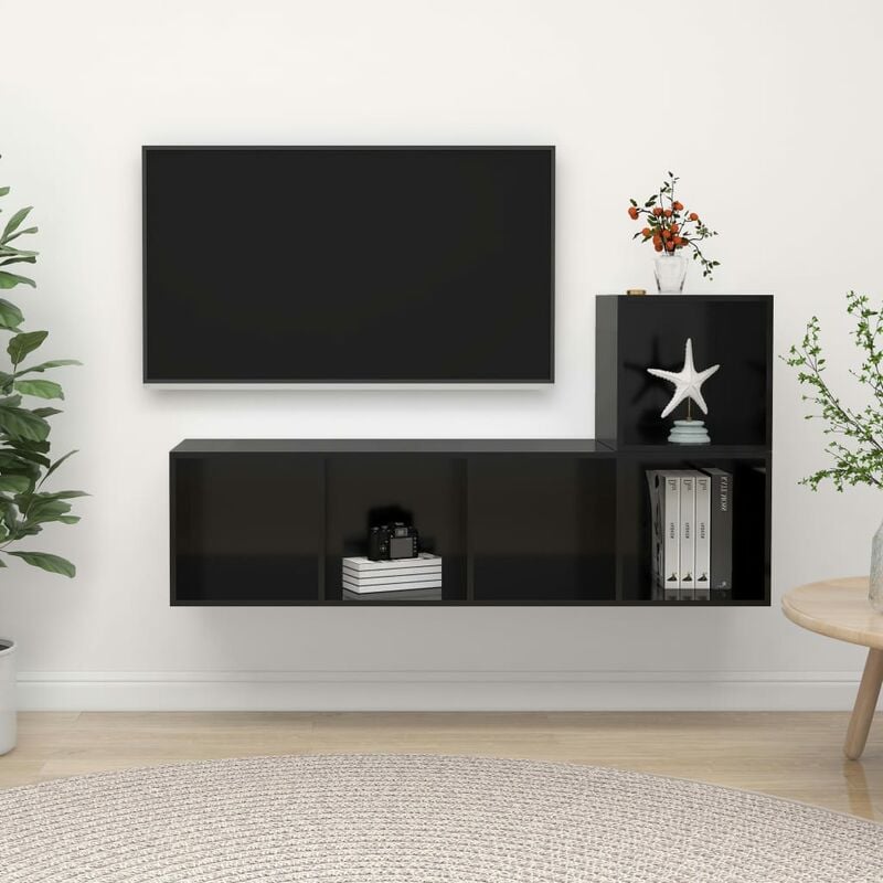 

Juego de mueble para TV de 2 piezas aglomerado negro brillante