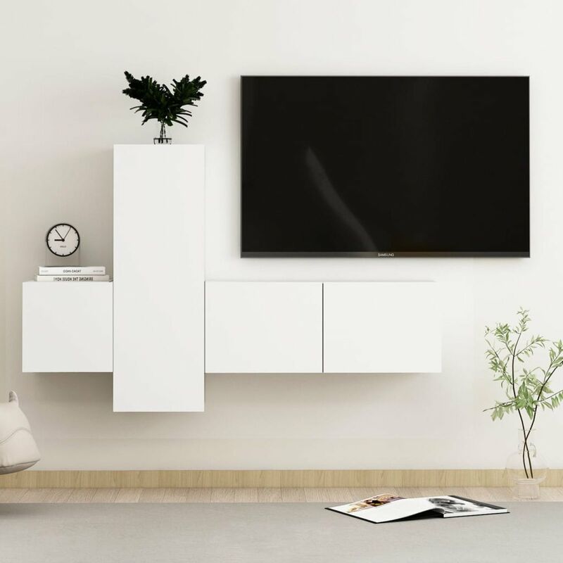 

Happyshopping - Juego de mueble para TV de 3 piezas aglomerado blanco