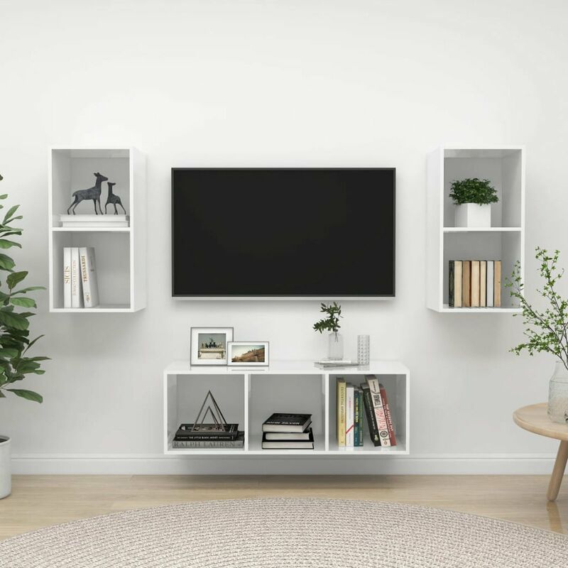

Juego de mueble para TV de 3 piezas aglomerado blanco brillante