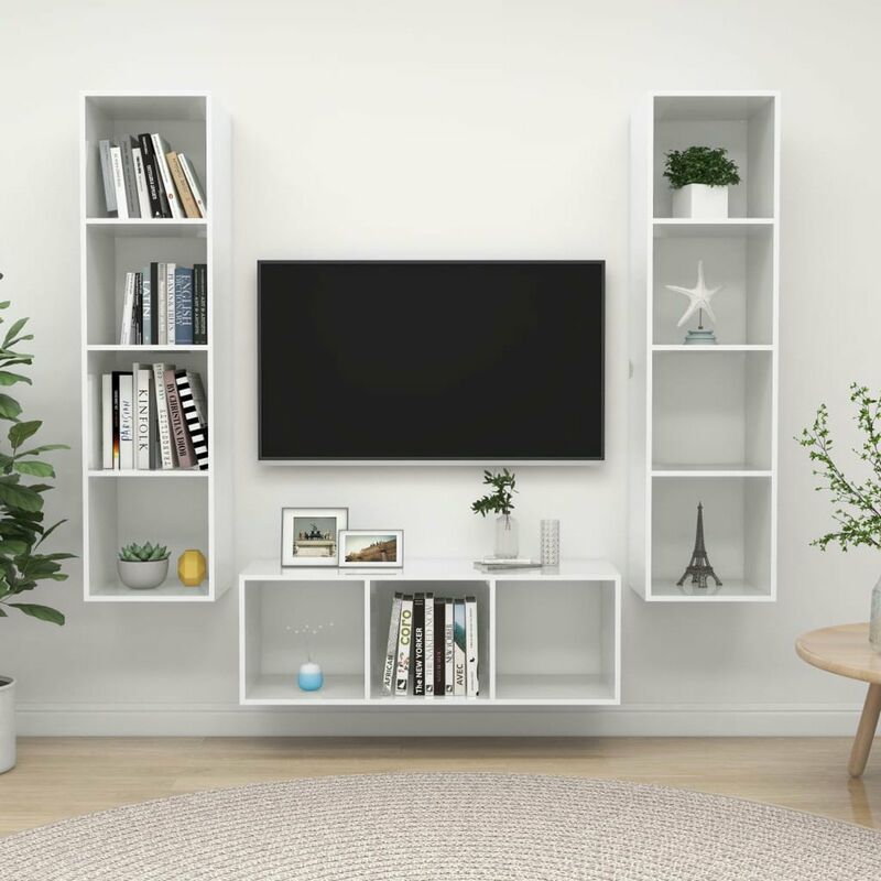 

Juego de mueble para TV de 3 piezas aglomerado blanco brillante