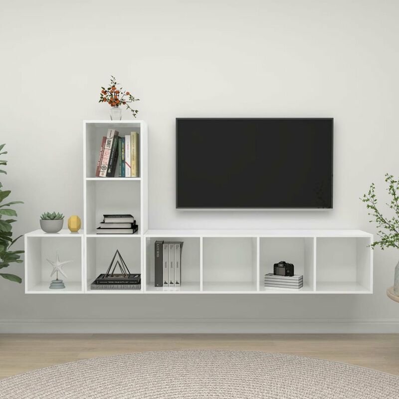 

Juego de mueble para TV de 3 piezas aglomerado blanco brillante