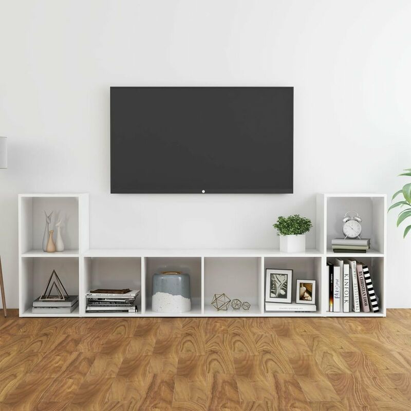 

Juego de mueble para TV de 3 piezas aglomerado blanco brillante