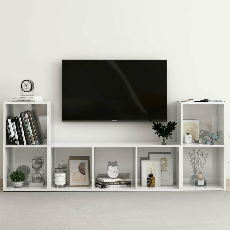 

Juego de mueble para TV de 3 piezas aglomerado blanco brillante