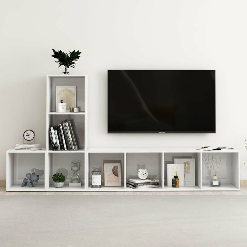 

Juego de mueble para TV de 3 piezas aglomerado blanco brillante