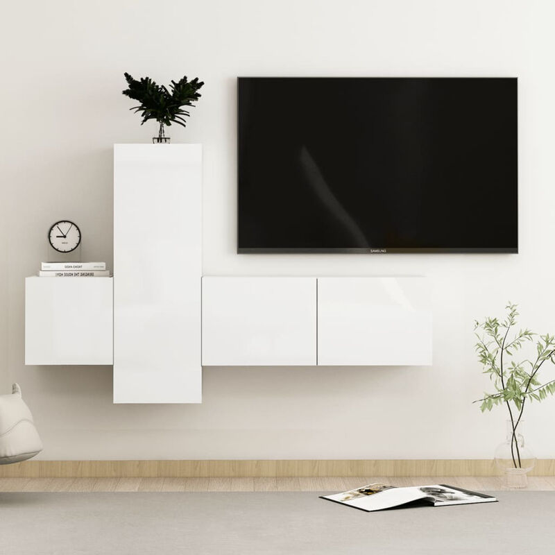 

Juego de mueble para TV de 3 piezas aglomerado blanco brillante