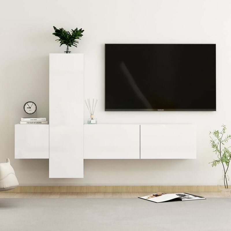 

Juego de mueble para TV de 3 piezas aglomerado blanco brillante