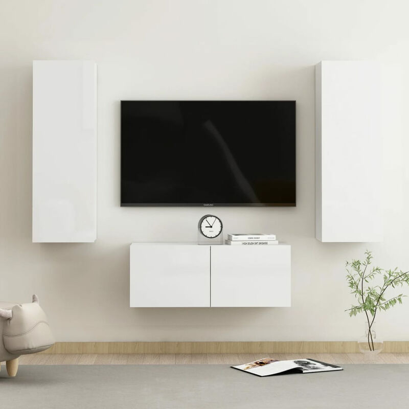 

Juego de mueble para TV de 3 piezas aglomerado blanco brillante