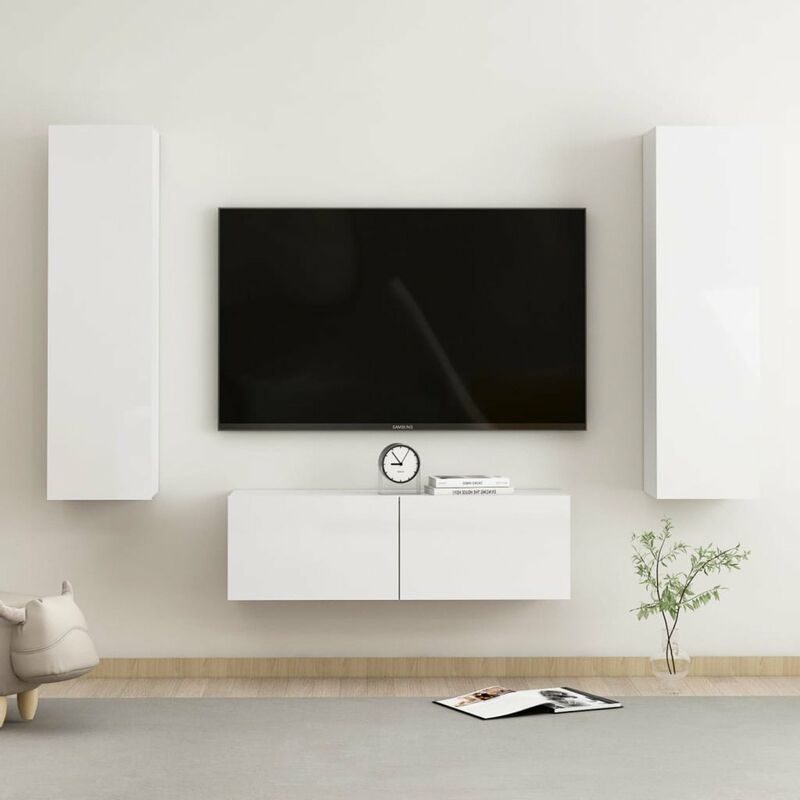 

Juego de mueble para TV de 3 piezas aglomerado blanco brillante