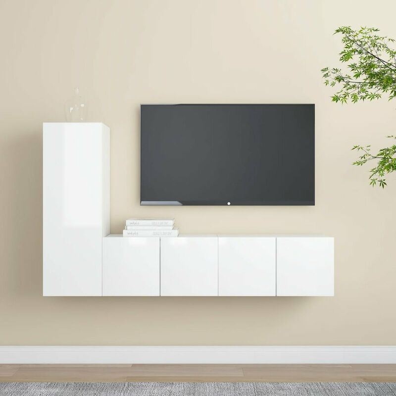 

Juego de mueble para TV de 3 piezas aglomerado blanco brillante