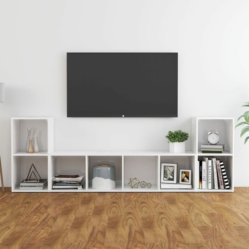 

Juego de mueble para TV de 3 piezas aglomerado blanco brillante