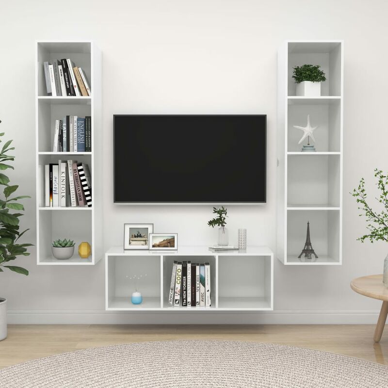 

Juego de mueble para TV de 3 piezas aglomerado blanco brillante