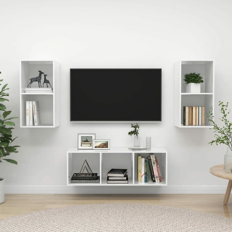 

Juego de mueble para TV de 3 piezas aglomerado blanco brillante
