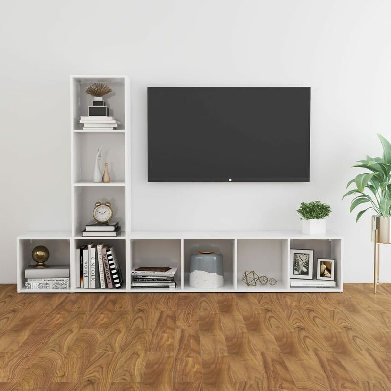 

Juego de mueble para TV de 3 piezas aglomerado blanco brillante