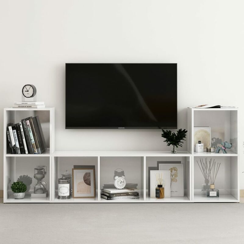 

Juego de mueble para TV de 3 piezas aglomerado blanco brillante